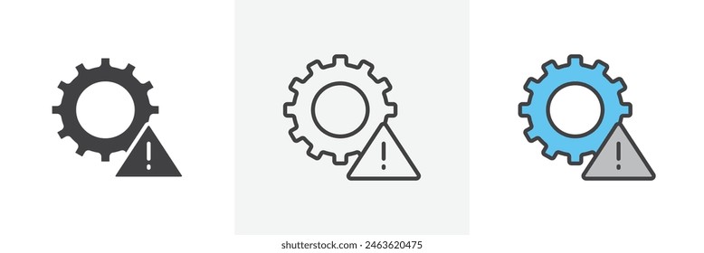 Technical Warning icon set. System alert vector symbol. Mechanical failure sign. Warning gear icon.