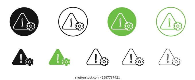 Technical warning icons in black and green colors collection