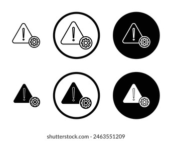 Technical warning line icon set. system failure error symbol. mechanical production problem alert icon. gear with warning symbol suitable for apps and websites UI designs.