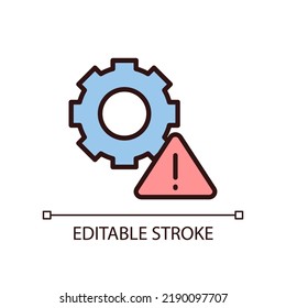 Technical warning pixel perfect RGB color icon. Program settings issue. Device configuration problem. Isolated vector illustration. Simple filled line drawing. Editable stroke. Arial font used