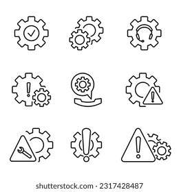 Technical warning set icon. Program settings issue. Device configuration problem. Editable stroke. Vector