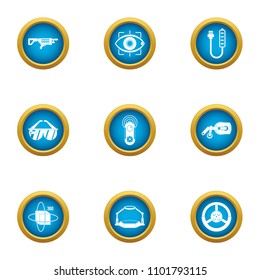 Technical weapon icons set. Flat set of 9 technical weapon vector icons for web isolated on white background