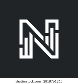 Technical white line art forming a labyrinthine letter N.