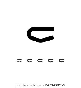 Technical wide font, digital cyber alphabet, set of five different thicknesses of the trendy modern letter set C (light, thin, regular, medium, bold, thick), vector illustration 10EPS
