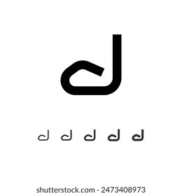 Technical wide font, digital cyber alphabet, set of five different thicknesses of the trendy modern letter set D (light, thin, regular, medium, bold, thick), vector illustration 10EPS