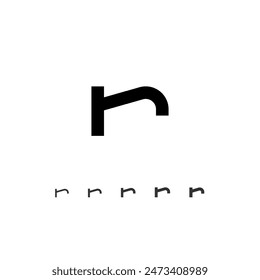 Technical wide font, digital cyber alphabet, set of five different thicknesses of the trendy modern letter set R (light, thin, regular, medium, bold, thick), vector illustration 10EPS