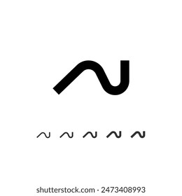 Technical wide font, digital cyber alphabet, set of five different thicknesses of the trendy modern letter set N (light, thin, regular, medium, bold, thick), vector illustration 10EPS