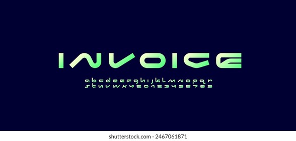 Technical wide future bright font, digital cyber alphabet, trendy multi-colored letters from A to Z and numbers from 0 to 9, vector illustration 10EPS