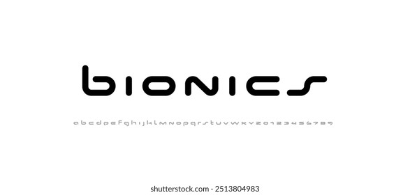 Technical wide future font, digital cyber alphabet, trendy original letters A, B, C, D, E, F, G, H, I, J, K, L, M, N, O, P, Q, R, S, T, U, V, W, X, Y, Z and numerals 0, 1, 2, 3, 4, 5, 6, 7, 8, 9, vect