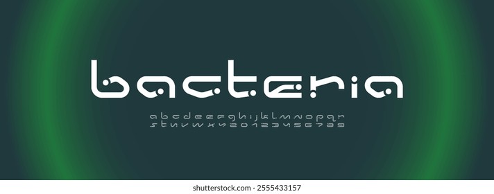 Technical wide future font, digital cyber alphabet, letters A, B, C, D, E, F, G, H, I, J, K, L, M, N, O, P, Q, R, S, T, U, V, W, X, Y, Z and numerals 0, 1, 2, 3, 4, 5, 6, 7, 8, 9, vector illustration 