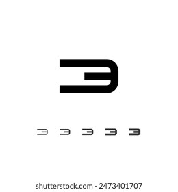 Technical wide mathematical sign, digital cyber alphabet, set of five different thicknesses of the trendy modern number set 3 (light, thin, regular, medium, bold, thick), vector illustration 10EPS