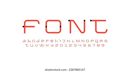 Technical wide thin future font, digital cyber alphabet, trendy letters from A to Z and numbers from 0 to 9 for interface design, vector illustration 10EPS