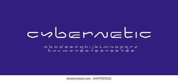 Technische Wide Thin Future Schriftart, Cyber-Alphabet, trendige Originalbuchstaben von A bis Z und Zahlen von 0 bis 9, Vektorillustration 10EPS