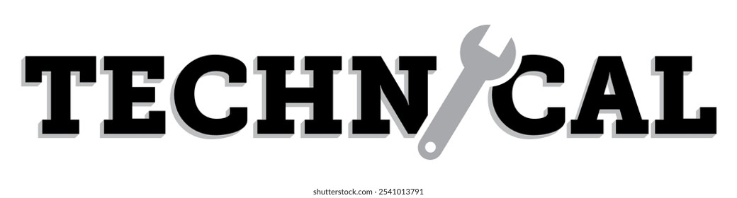 Technical Word Art with Wrench Icon | Graphic Resource for Technical and Instruction Manuels | Clipart and Banner Graphics for Maintenance | Handyman Resource