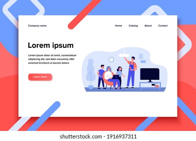 Technical worker changing lightbulb in chandelier. Home-call, overall, family flat vector illustration. Housekeeping help, household help concept for banner, website design or landing web page