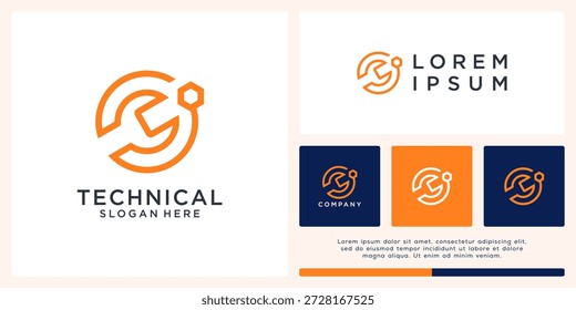 Llave técnica línea de diseño de logo tech.