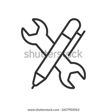 Technical writing, icon in line design. Technical writing, manual, documentation, instructions, guide, specification, report on white background vector. Technical writing editable stroke icon
