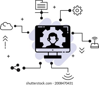 it technician avatar stock illustration, Network Hardware Expert Vector Glyph Icon Design, Cloud computing and Internet hosting services Symbol, Web Maintenance Technician Concept, 