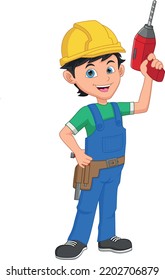 technician boy holding drilling machine