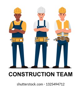 Technician and builders and engineers and mechanics and Construction Worker People teamwork ,Vector illustration cartoon character. - Vector
