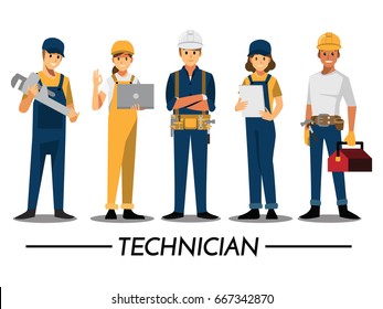Technician and builders and engineers and mechanics and Construction Worker People teamwork ,Vector illustration cartoon character.