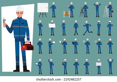 Technician and builders and engineers and mechanics set ,Vector illustration cartoon character.