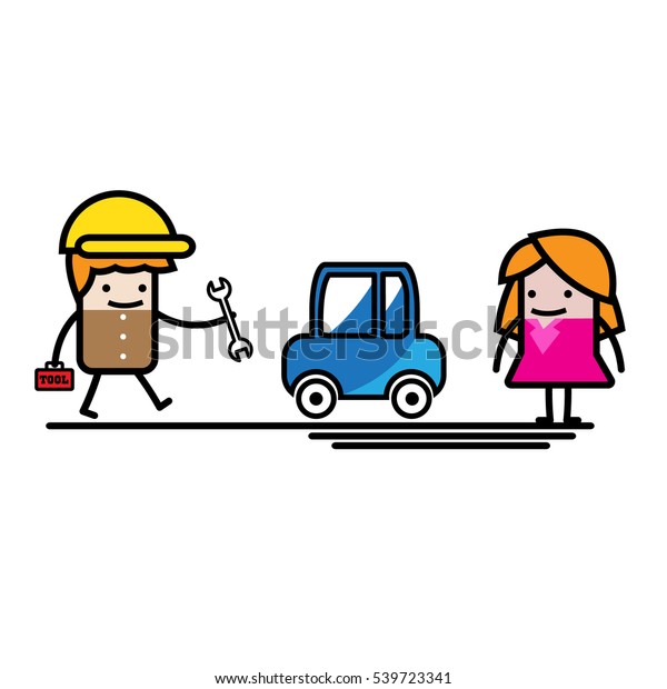 Technician car service with wrench tools ,\
illustrator cartoon\
design