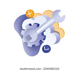 Technician cloud server maintenance flat and isometric illustration