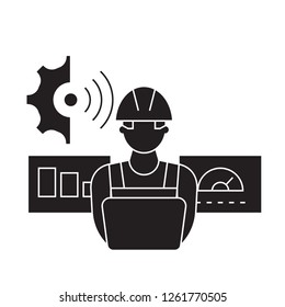 Technician control black vector concept icon. Technician control flat illustration, sign