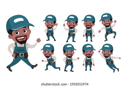 Technician with different poses. vector
