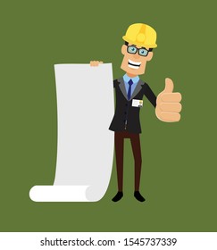 Technician Engineer Worker - Holding a Paper Scroll and Showing Thumbs Up