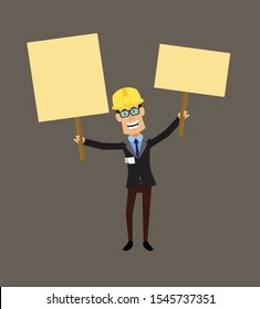 Technician Engineer Worker - Holding Placards in Both Hands