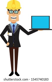 Technician Engineer Worker - Presenting a Laptop Vector