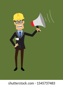 Technician Engineer Worker - Standing with Loudhailer