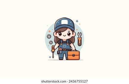 Technician girl character,Simple style vector illustration,mechanic cartoon