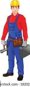 martillo de retención y caja de herramientas del técnico