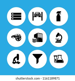 technician icon. 9 technician set with spray, server, lab microscope and lab vector icons for web and mobile app