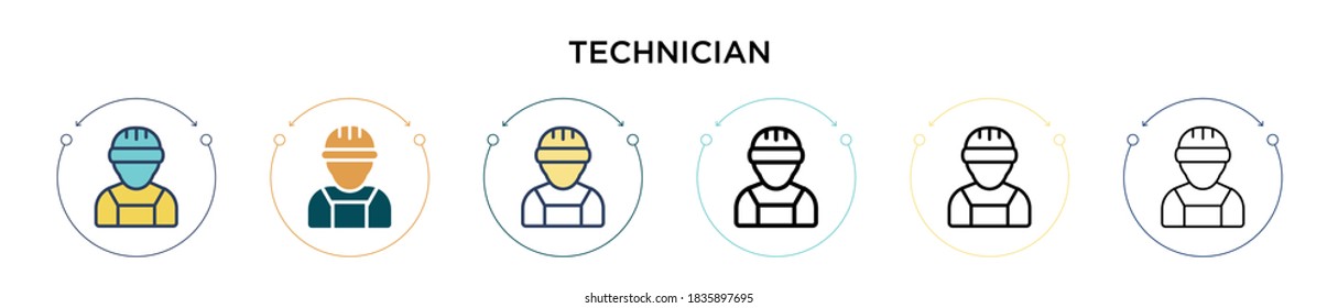 Technician icon in filled, thin line, outline and stroke style. Vector illustration of two colored and black technician vector icons designs can be used for mobile, ui, web