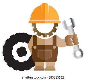 Technician icon, mechanic construction and garage service, car tire, gear banner template logo. Vector illustration.
