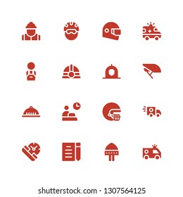 technician icon set. Collection of 16 filled technician icons included Ambulance, Helmet, Draft, Service, Worker