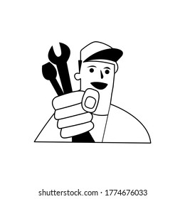 Technician icon with simple silhouette design isolated on white background, Repairman icon