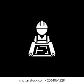 Technician icon with simple silhouette design isolated on black background, Repairman icon. Construction worker vector icon.