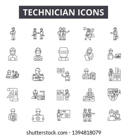 Technician line icon signs.  Linear vector outline illustration set concept.