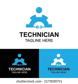 Technician Logo Design Template. HVAC Logo Design, Heating Ventilation And Air Conditioning Logo Or Icon Template. Repair, Maintenance Logo. Repairman Holds In Hands Tools A Wrench And Screwdriver.