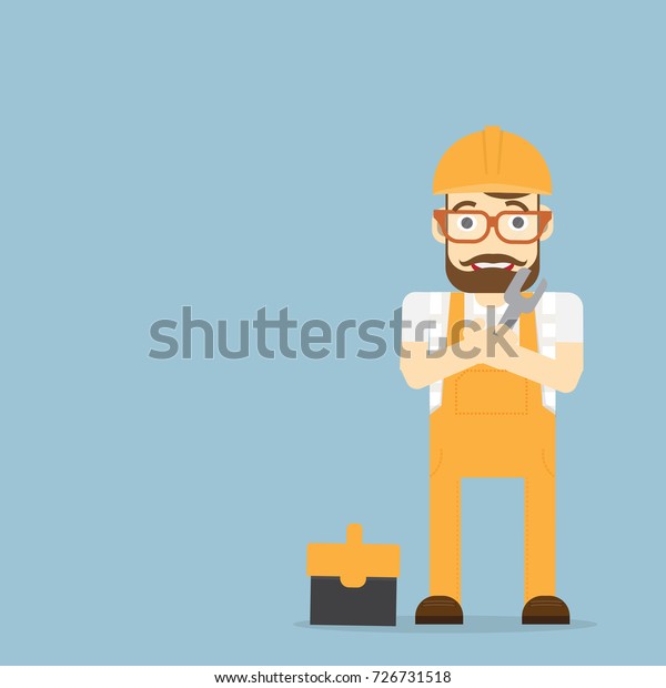 Technician\
Man cartoon in yellow helmet and copy\
space