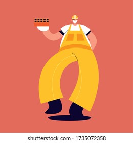 technician man with face mask and uniform vector illustration design