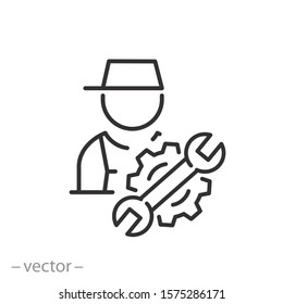 technician man icon, engineer or contractor ,maintenance technical, handy service, quality assistance, thin line web symbol on white background - editable stroke vector illustration eps10