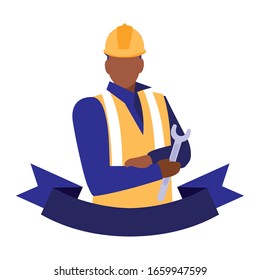 technician man in uniform with equipment on white background vector illustration design