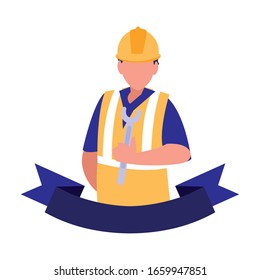 technician man in uniform with equipment on white background vector illustration design