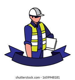 technician man in uniform with equipment on white background vector illustration design